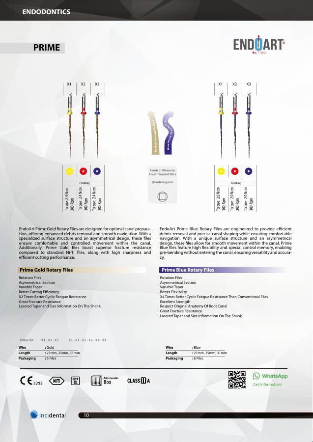 EndoArt Prime Rotary Files catalog page