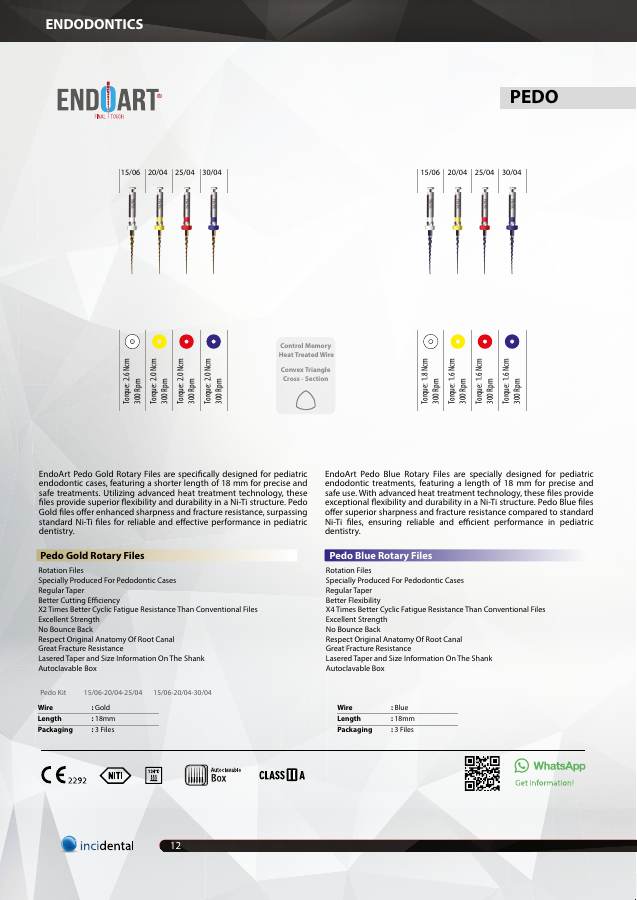 EndoArt Pedo Rotary Files catalog page