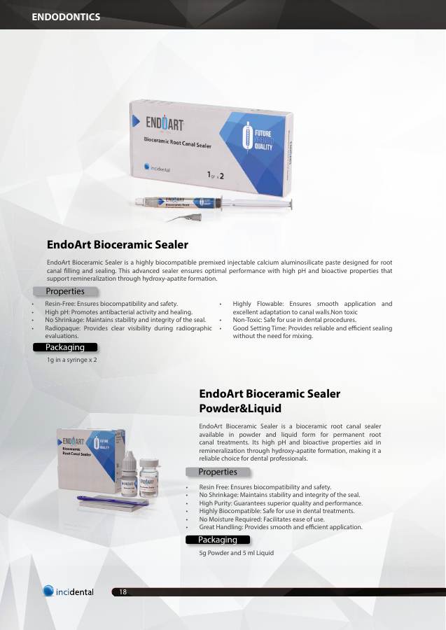 EndoArt Bioceramic Sealer catalog page