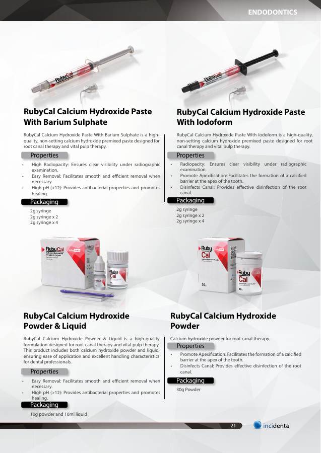 RubyCal Calcium Hydroxide Paste With Barium Sulphate catalog page