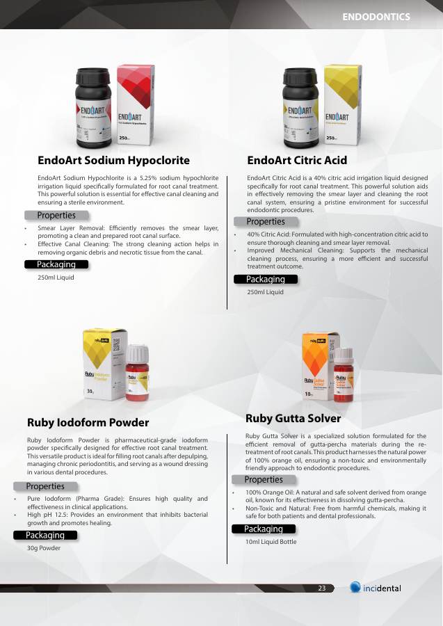 EndoArt Sodium Hypocloride catalog page