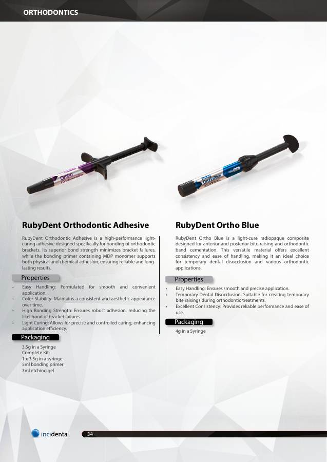 RubyDent Orthodontic Adhesive catalog page