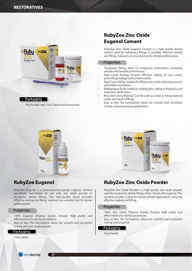 RubyZoe Zinc Oxide Eugenol Cement catalog page