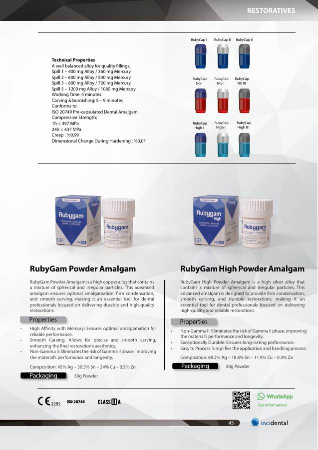 RubyGam Powder Amalgam catalog page