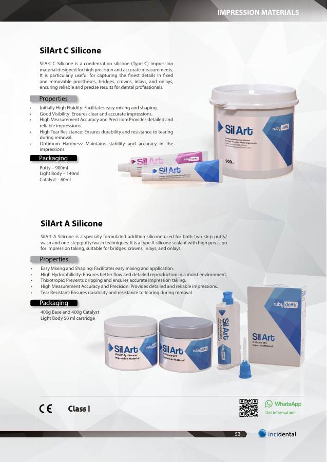 SilArt C Silicone Impression Material catalog page